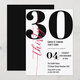 Moderne elegante Kalligraphie 30. Geburtstag Einladung