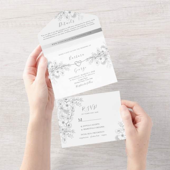 Moderne, elegante Kalligraphie-Foto Hochzeit All In One Einladung (Abreißen)