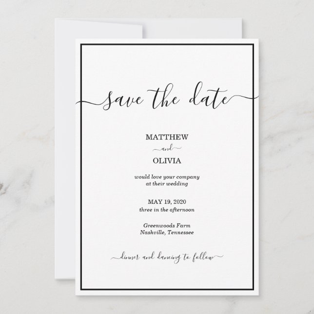 Moderne elegante Kalligraphie-Hochzeit Save The Date (Vorderseite)