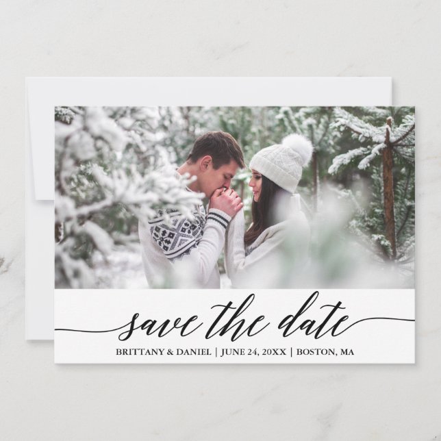 Moderne Elegante Kalligraphie Save the Date Card Dankeskarte (Vorderseite)