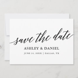 Moderne elegante Kalligraphie Save the Date Flachk Dankeskarte