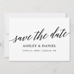Moderne elegante Kalligraphie Save the Date Flachk Dankeskarte