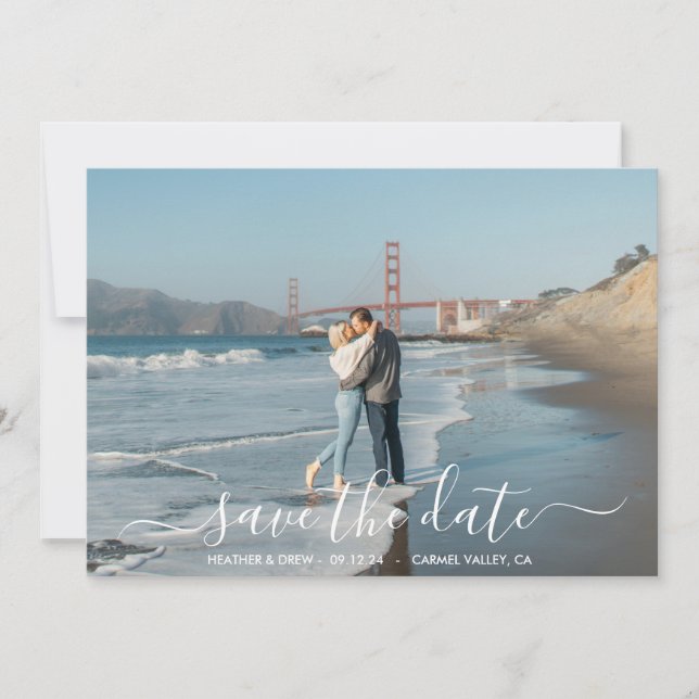 Moderne elegante Kalligraphie Save the Date Hochze (Vorderseite)