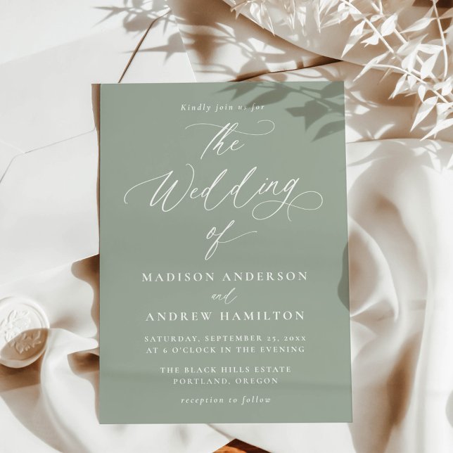 Moderne, elegante Kalligraphie-Szene Grüne Hochzei Einladung (Von Creator hochgeladen)