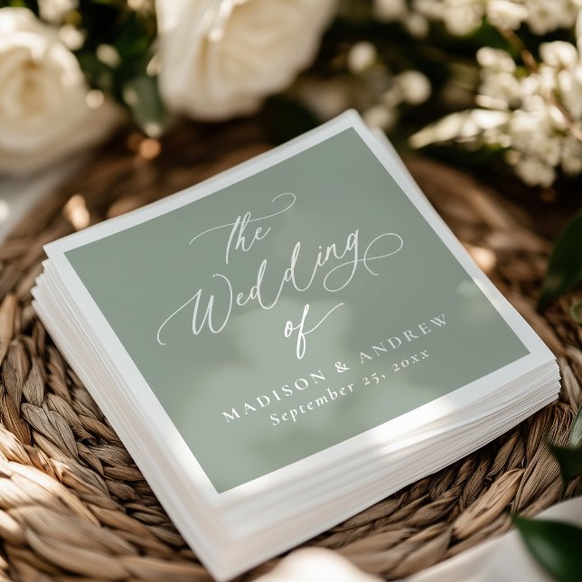 Moderne, elegante Kalligraphie-Szene Grüne Hochzei Serviette (Von Creator hochgeladen)