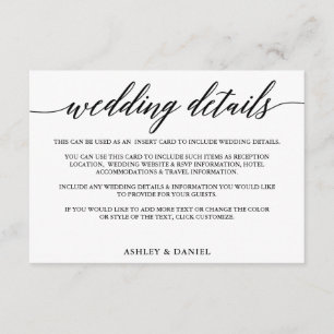 Moderne elegante kalligraphische Hochzeitdetails Begleitkarte