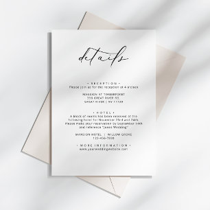 Moderne elegante kalligraphische Hochzeitdetails Begleitkarte