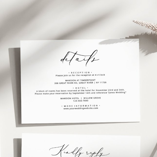 Moderne elegante kalligraphische Hochzeitdetails Begleitkarte (Von Creator hochgeladen)