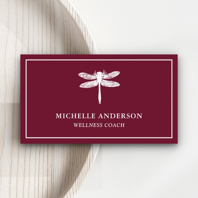 Moderne Elegante Klassik Burgundy White Dragonfly Visitenkarte (Von Creator hochgeladen)