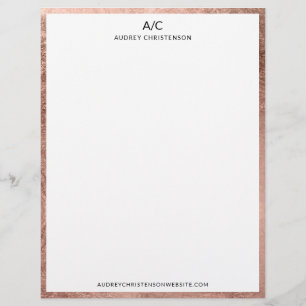 Moderne elegante klassische Monogramm-Roségold-Rah Briefbogen