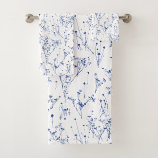 Moderne elegante königsblaue Wildblumen-Toile Badhandtuch Set