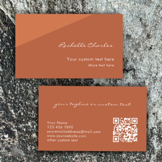 Moderne elegante Kupfer-Tan-QR-Code  Visitenkarte (Customize this stylish business card template. Copper elegant simple QR code calling card.)