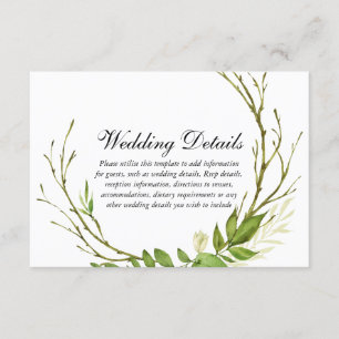 Moderne Elegante Leaf Wreath Wedding Details Begleitkarte