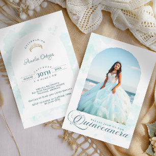 Moderne elegante lichtblaue Quinceanera-Foto Einladung