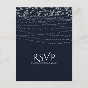 Moderne elegante Lichterkette Blau Hochzeit RSVP Einladungspostkarte
