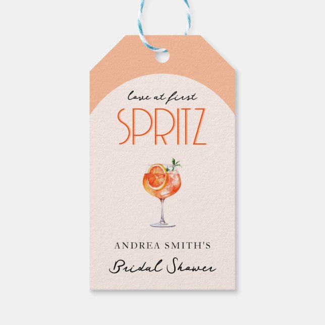 Moderne Elegante Liebe im First Spritz Brautparty Geschenkanhänger (Rückseite)