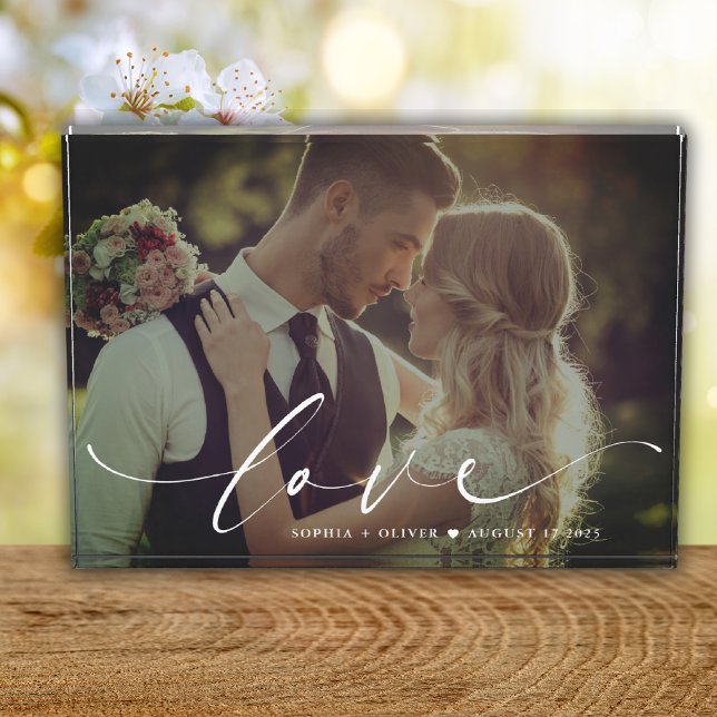 Moderne elegante Liebe Personalisierte Hochzeit Fotoblock (Von Creator hochgeladen)