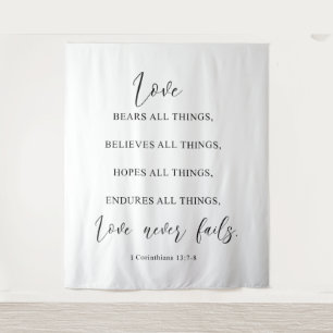 Moderne elegante „Liebe versagt nie“ Hochzeitskuli Wandteppich