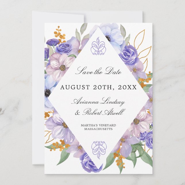 Moderne Elegante Lila Blüten Save the Date (Vorderseite)