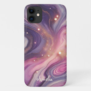 Moderne Elegante Lila Gold Marmor Personalisierte Case-Mate iPhone Hülle
