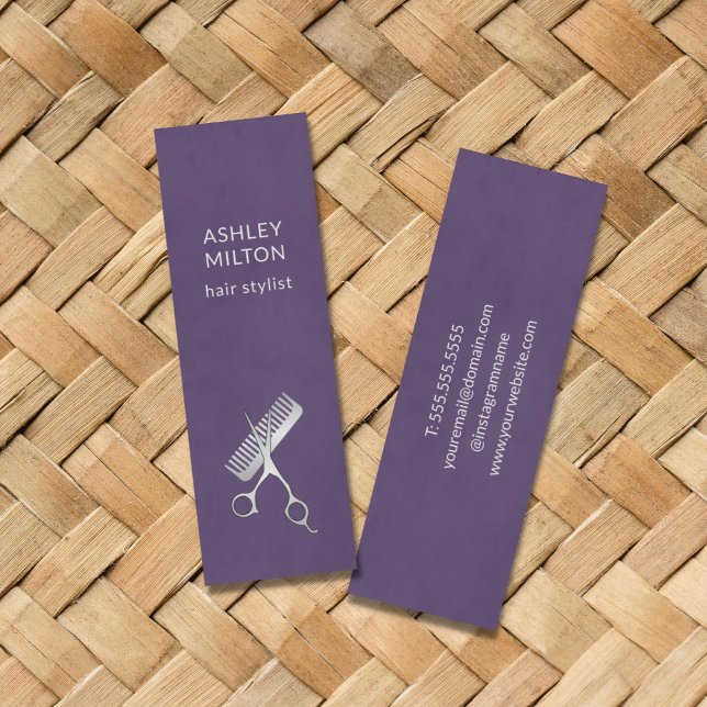 Moderne Elegante Lila Schere Comb Hair Stylist Mini Visitenkarte (Von Creator hochgeladen)