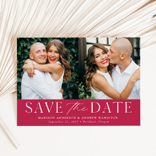 Moderne elegante Magenta 2 Foto Save The Date