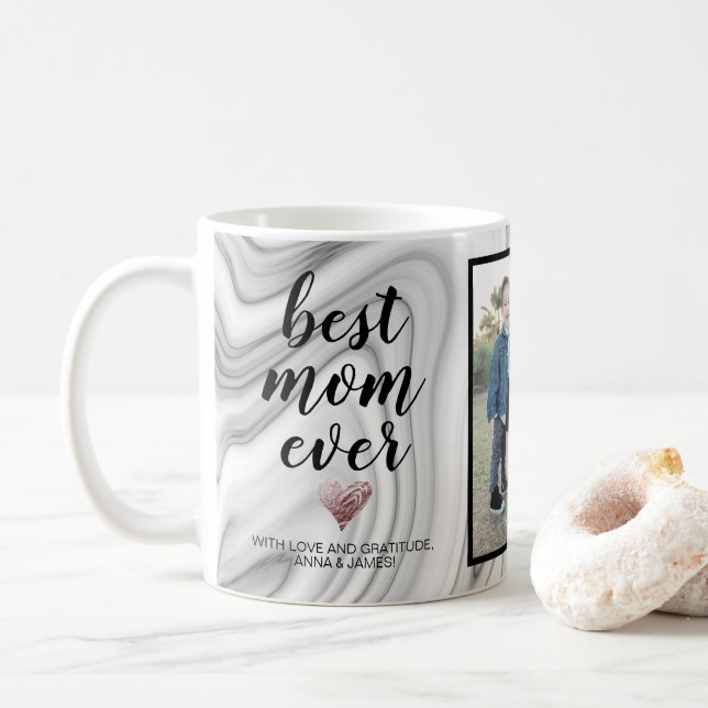 Moderne Elegante Marmor Beste Mama je Fotomaterial Kaffeetasse (Mit Donut)