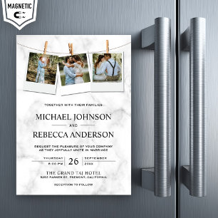 Moderne, elegante Marmorfotografie Hochzeit Magneteinladung
