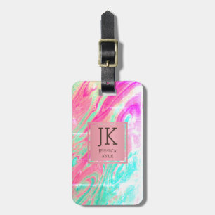 Moderne elegante Marmorplatte Rosa Metal Mit Monog Gepäckanhänger