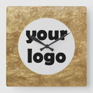Moderne elegante metallische Gold-Logo Quadratische Wanduhr