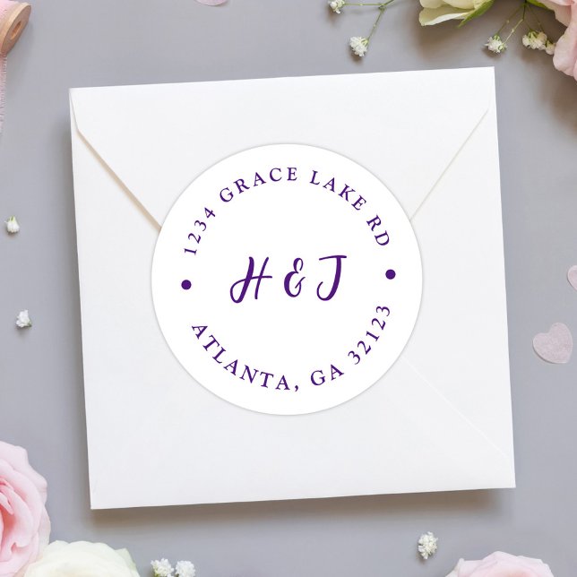 Moderne Elegante Minimale Hochzeit-Rücksendeadress Runder Aufkleber (Modern Elegant Minimal Wedding Return Address Classic Round Sticker)