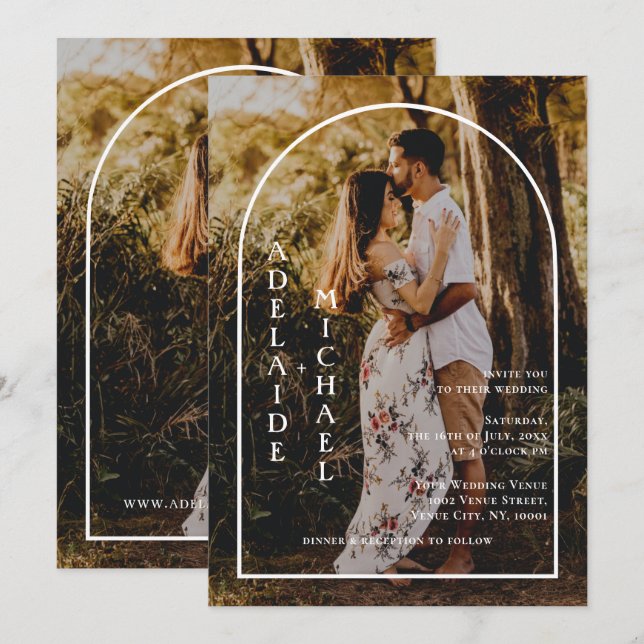 Moderne Elegante Minimalistisch Arch 2 Foto Hochze Einladung (Vorne/Hinten)