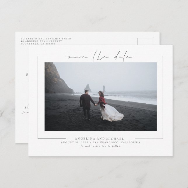 Moderne Elegante Minimalistisch Save the Date Post (Vorne/Hinten)