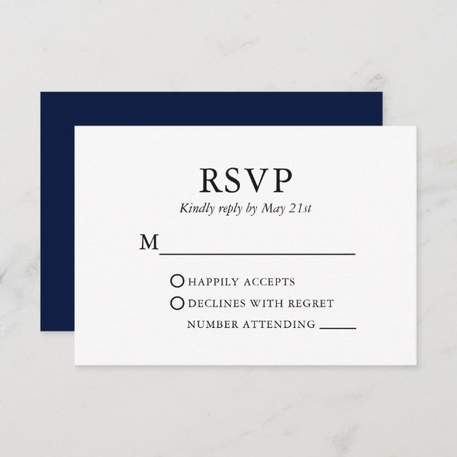 Moderne Elegante Minimalistisch Wedding Blue RSVP Karte (Vorne/Hinten)