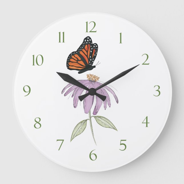 Moderne Elegante Minimalistische Butterfly Große Wanduhr (Vorderseite)