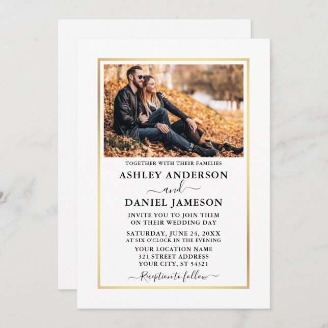 Moderne, elegante Minimalistische Foto-Hochzeit Einladung (Vorne/Hinten)