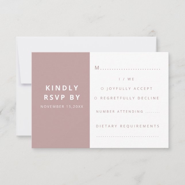 Moderne, elegante Minimalistische Hochzeit in Rosa RSVP Karte (Vorderseite)