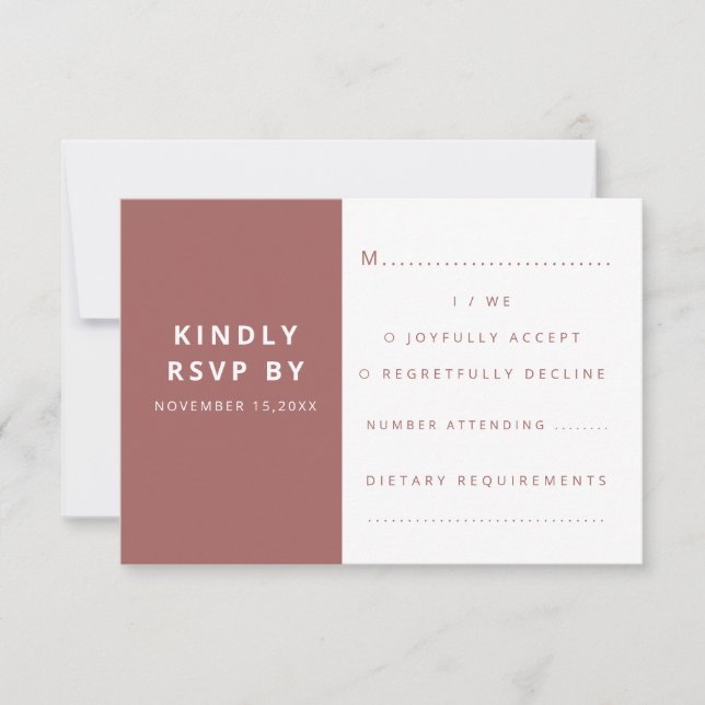 Moderne, elegante Minimalistische Hochzeit RSVP Karte (Vorderseite)