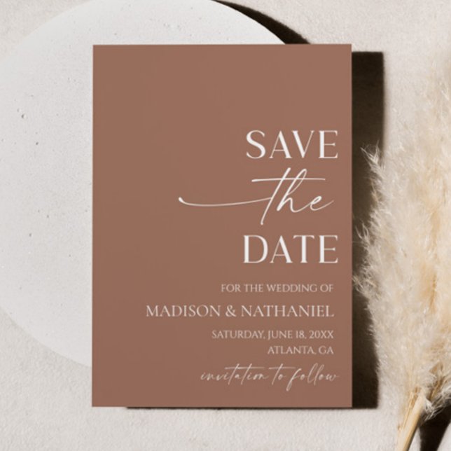 Moderne elegante Minimalistische Mocha Mousse Wedd Save The Date (Von Creator hochgeladen)