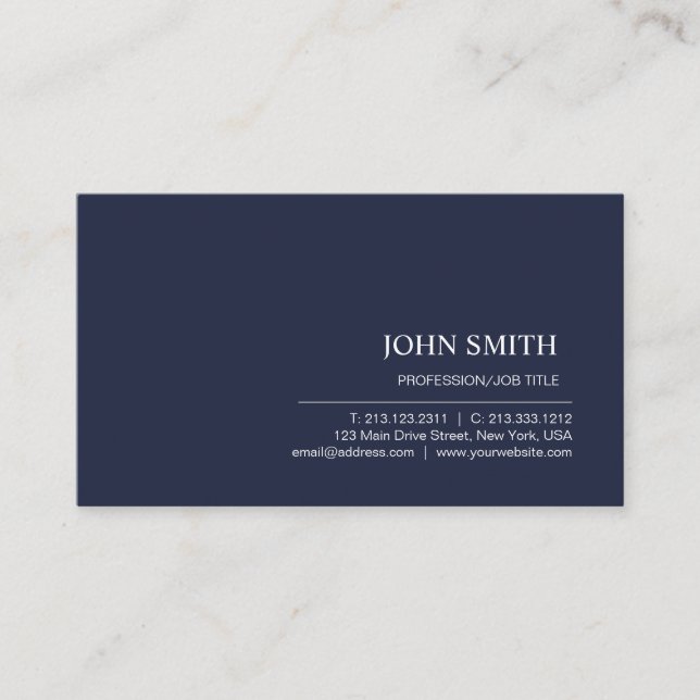 Moderne elegante Minimalistische Schlichte Marine Visitenkarte (Vorderseite)