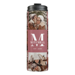 Moderne Elegante Mit Monogramm & Foto Collage Thermosbecher