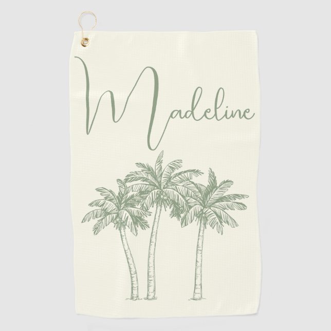 Moderne Elegante Mit Monogramm Palme Tree Golfhandtuch (Vorderseite)