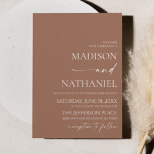 Moderne elegante Mocha Mousse Brown Wedding Einladung
