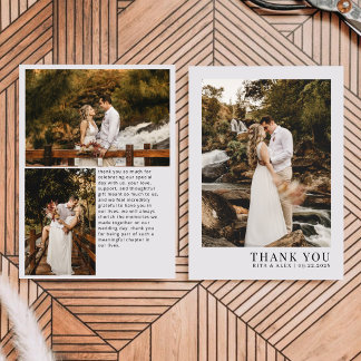 Moderne elegante moderne Fotocollage-Hochzeit Dankeskarte