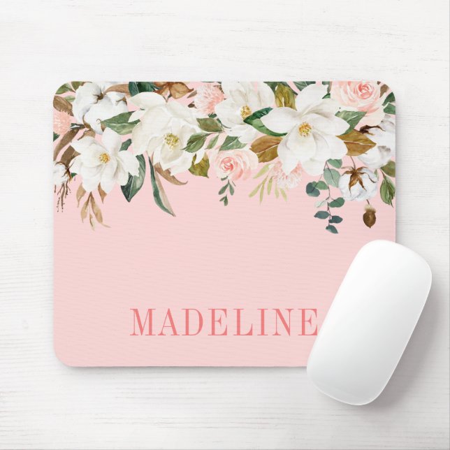 Moderne elegante, moderne Watercolor Magnolias Mousepad (Mit Mouse)