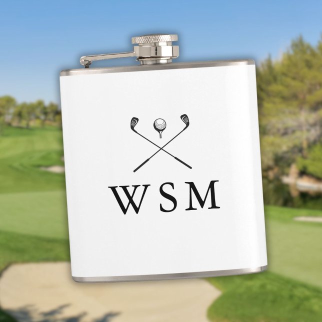 Moderne, elegante Mongram Golf Clubs Flachmann (Modern Elegant Custom Monogram Golf Clubs Flask)