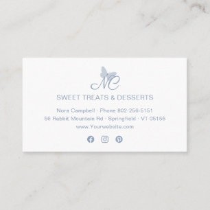 Moderne elegante Monogram Dusty Blue Butterfly Visitenkarte