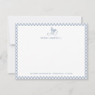 Moderne elegante Monogram Dusty Blue Gingham Karo Mitteilungskarte