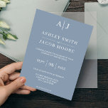 Moderne elegante Monogram Dusty Blue Wedding Einladung<br><div class="desc">Eine moderne,  minimalistische Hochzeitseinladung besticht durch ein klassisches Schriftart-Design und eine stilvolle,  staubblaue Farbpalette. Personalisieren Sie diese Designvorlage mit benutzerdefinierten Initialen und Details.</div>