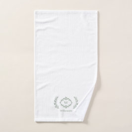 Moderne elegante Monogram, erste weiße Sage Green Badhandtuch Set